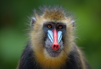 Obraz premium A close-up portrait of a male mandrill monkey with a colorful face