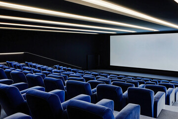 Naklejka premium a luxury large home theater featuring rows of blue armchair
