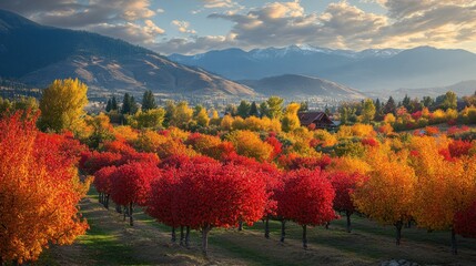 Autumnal Orchard with Mountain View