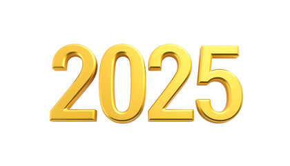 Golden 2025 text isolated on transparent background. Symbolizing the upcoming New Year celebration.