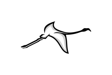Awesome Flying Flamingo Outline Logo Design Colored Vector Silhoutte