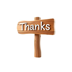 wooden sign with Thanks text isolated on transparent background.