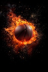 Fototapeta premium Flaming Basketball in Action Sport Game Competition Fire Energy Passion Power Moti