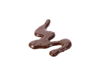 Artfully Drizzled Glossy Melted Chocolate Sauce Swirl on Clean White Background