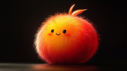 A cute, fluffy, orange and yellow creature with a smiling face.