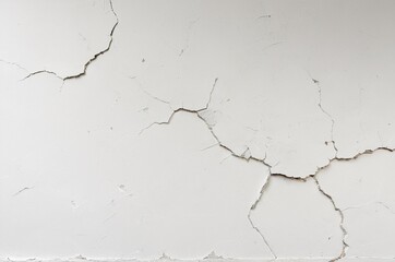 Fototapeta premium Detailed View of Cracked and Peeling White Wall Paint Showing Aged Texture