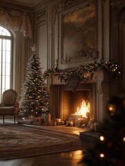 Christmas tree christmas fireplace glowing.