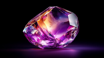 The amethyst crystal displays brilliant purple shades illuminated by light, creating an enchanting visual effect