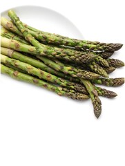 Delicious Grilled Green Asparagus Spears Served on a White Plate with Balsamic Glaze