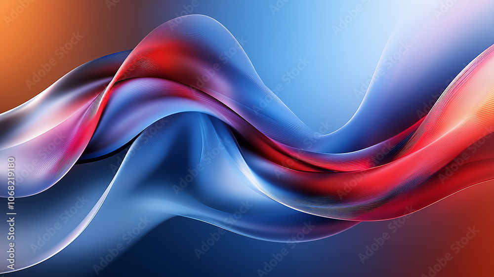Leinwandbilder Abstract background with flowing waves in red and blue tones, creating dynamic visual effect. smooth curves evoke sense of movement and energy