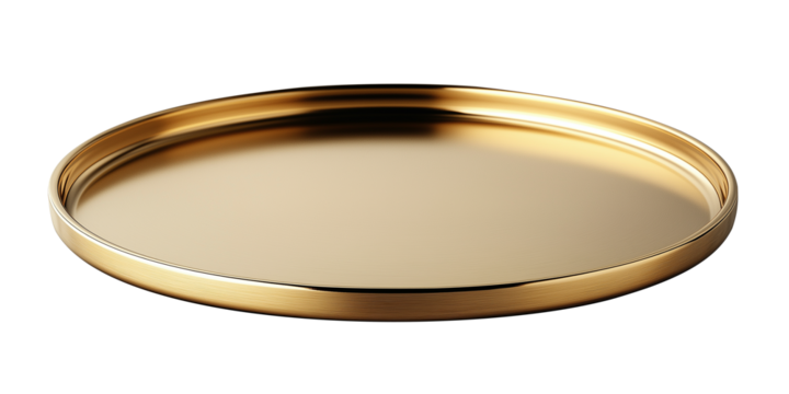 Elegant Golden Metal Serving Tray, Round Minimalist Design, Perfect for Luxury Decor, Dining, Food Presentation, and Home Styling on Transparent Background

