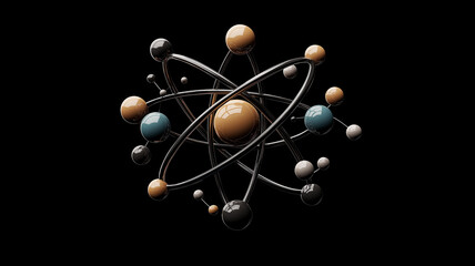 Realistic atomic structure with colorful spheres and rings, representing molecular science and chemistry. image conveys sense of scientific exploration and discovery