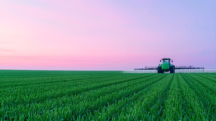 Fototapeta premium Wide Field Sprayer at Dusk in Agricultural Landscape