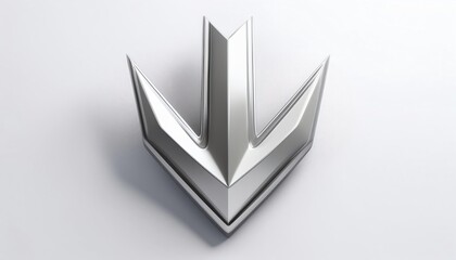 A sleek, metallic logo with sharp angles and a minimalist design set against a light background, conveying modernity and strength.