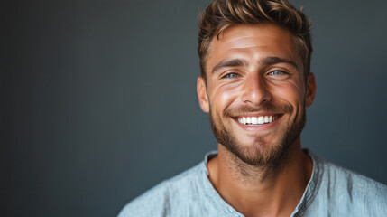 Obraz premium Portrait of a happy handsome man in a shirt with laughing