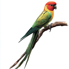 Parrot sitting on a branch isolated on white background with clipping path 