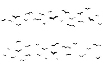 Grunge brush birds flying in the sky. Ink grunge flock of birds drawn with markers and crayons set