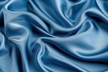 Fototapeta premium A close-up view of smooth, flowing blue satin fabric, showcasing its luxurious texture and sheen.