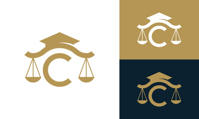 Initial Letter C Legal Scales Graduation Cap for Law College School Logo Design