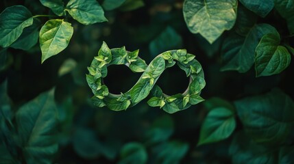 Obraz premium Infinity sign green leaves represents sustainability continuity eco-friendly practices