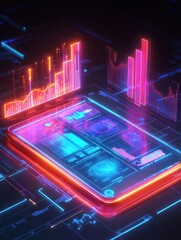 Financial data document graph chart report statistic marketing research development. planning management strategy analysis accounting. Financial business technology hologram concept. 3d rendering.