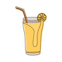 Fresh Orange Fruit Juice Smoothies Healthy Drink in Glass with Line Art Design