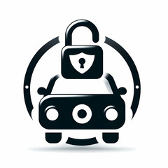 Fototapeta premium Car alarm and lock symbol isolated on white background concept as An alarm icon alongside a car lock symbol in a clean black and white vector format. Suitable for car security or monitoring apps provi