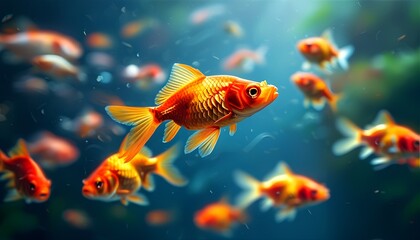 Fototapeta premium Golden fish swimming in groups