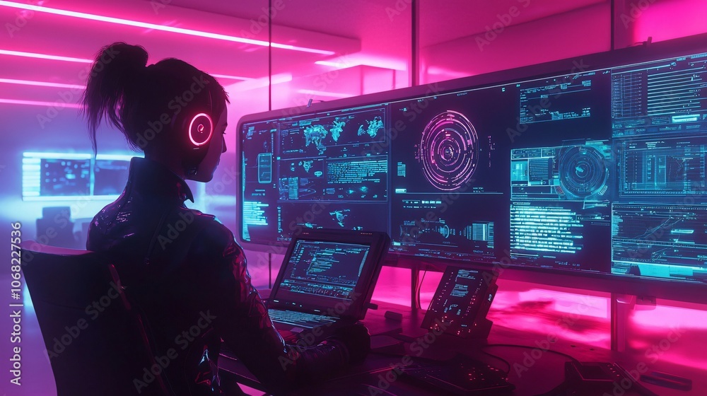 Poster Monitor health trends using an advanced cyberpunk command center aesthetic for effective data analysis and visualization