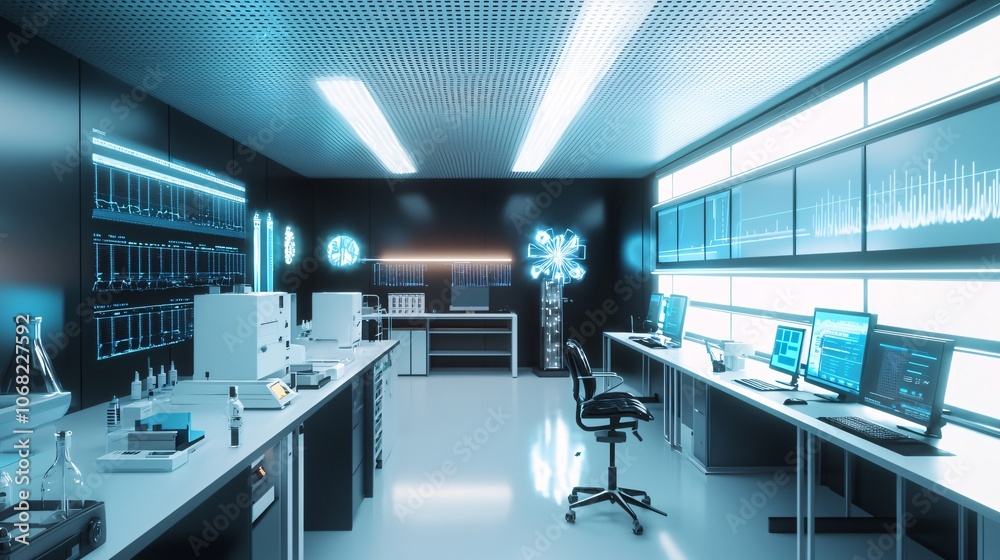 Poster explore advanced health risk analysis in a modern laboratory under cinematic lighting for enhanced d