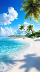 Idyllic Tropical Beach with Palm Trees and Turquoise Water.