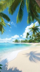 Fototapeta premium Beach paradise with palm trees swaying in the tropical breeze