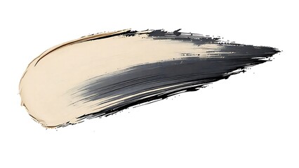 Fototapeta premium A bold brushstroke of beige and black paint on a white background, blending textures and contrasting colors