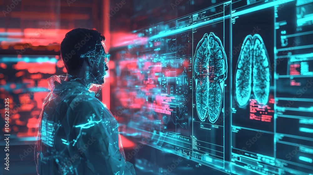 Poster Explore the future of health screening through abstract visualization of brain activity and technology integration