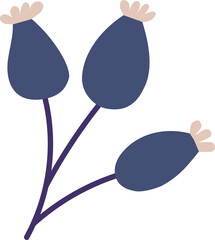 Botanical element, flower in purple color vector flat illustration.
