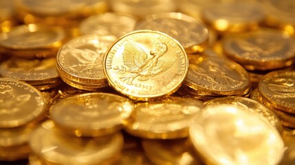 Gold coins stock market graph represents investment trends opportunities