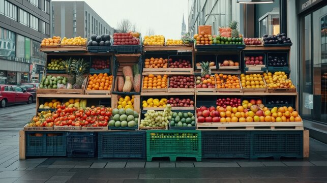 Fresh fruits crates showcase perishability diversity produce