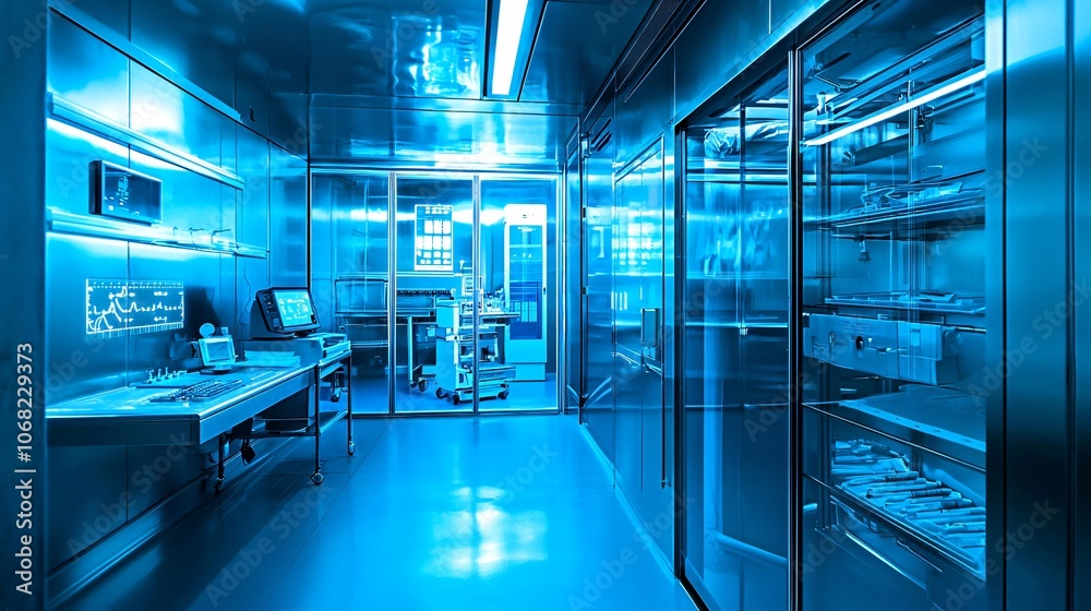 Poster explore the high-tech aesthetic of infection prevention facilities with advanced design and cutting-