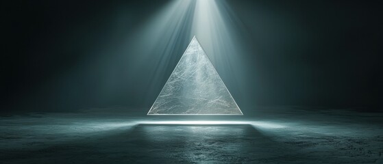 A large, triangular object is lit up by a bright light