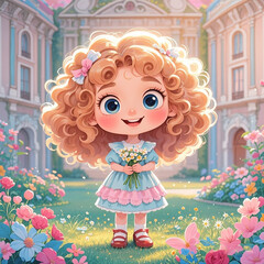 little girl with flowers
