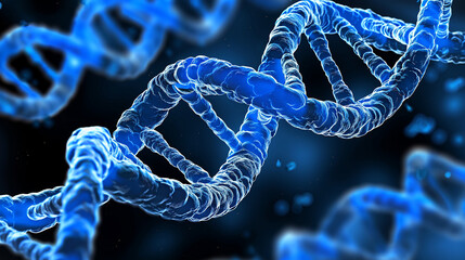 A 3D rendering of a DNA double helix, a molecule that carries the genetic instructions used in the development and functioning of all known living organisms.
