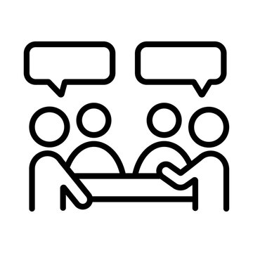 recommend clip art: グループディスカッションのアイコン。シンプルな線画のベクターイラスト。