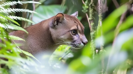 Fototapeta premium Focused Wildcat in Lush Green Jungle Surroundings