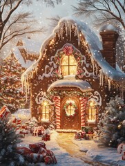 Fototapeta premium Warm Christmas gingerbread house background