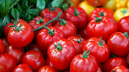 A close-up view of ripe red tomatoes in a pile.