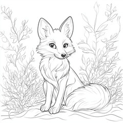 Obraz premium coloring page for cute fox cartoon isolate style only contours black and white picture simple detail.