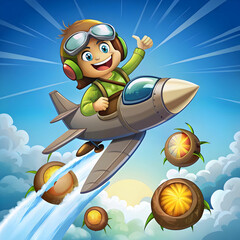 a-coconut-pilot-cartoon-in-a-fighter-jet--shooting