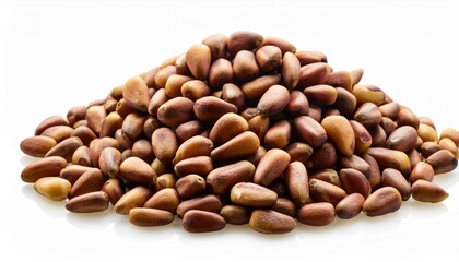 heap of Pine Nuts top view isolate on White background