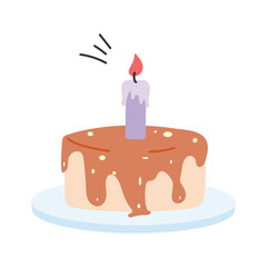 Sweet cake with a candle, party cake hand drawn icon