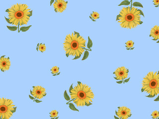 blue seamless pattern sunflower high quality background